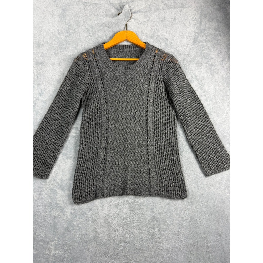 Unbranded Women Grey Crewneck Cable Knit Sweater Pointelle Boho Whimsigoth